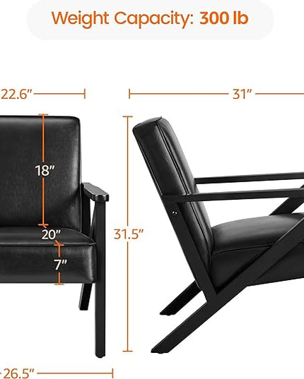 Yaheetech Accent Chair, Armchair with Strong Wood Frame, PU Leather Modern Retro Lounge Chair for Living Room/Lounge/Office/Reception Area, Black, 2 Pieces - LeafyLoom