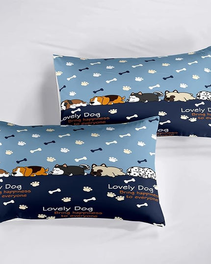 Bedding Set, 3Pcs Cartoon Dog Comforter Set for Boys, Queen Size, Lovely Puppy Patterns, Fun Animal Lover Quilt with 2 Pillowcases - LeafyLoom