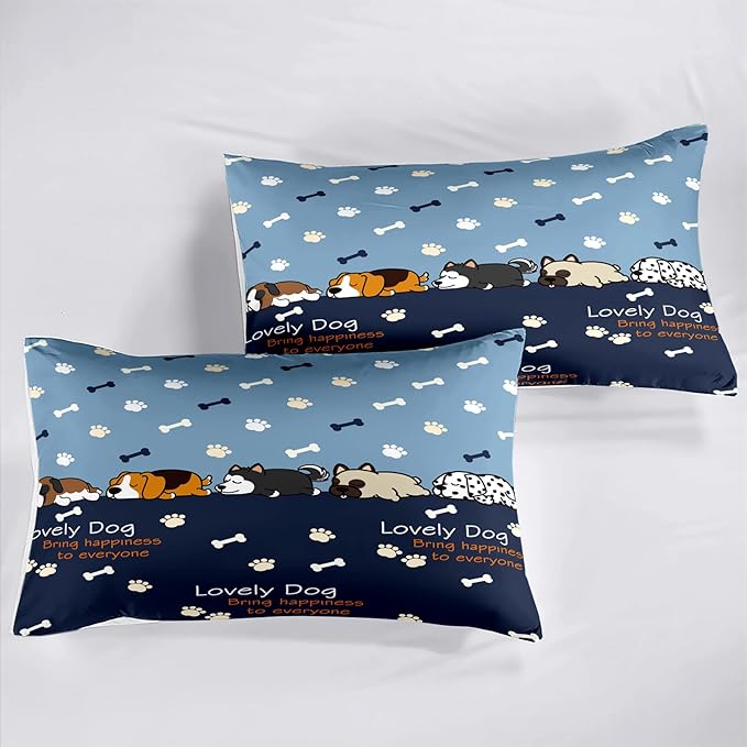 Bedding Set, 3Pcs Cartoon Dog Comforter Set for Boys, Queen Size, Lovely Puppy Patterns, Fun Animal Lover Quilt with 2 Pillowcases - LeafyLoom