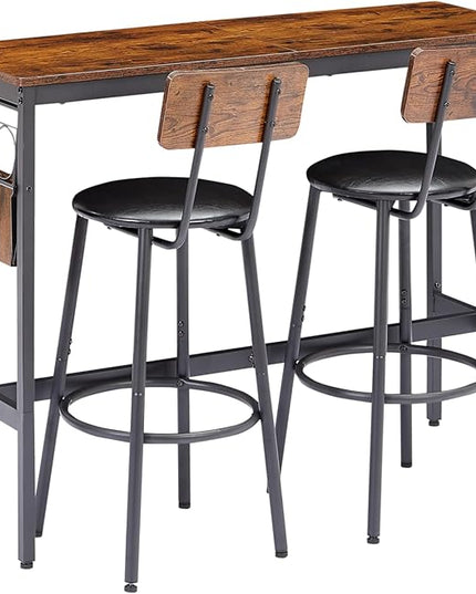 NicBex Kitchen Table for 2 Dining Table Set Table and Chairs Wine Bottle Storage Rack, Pu Leather Modern Dining Room Sets for Home, Kitchen, Dining Room, Rustic Brown - LeafyLoom