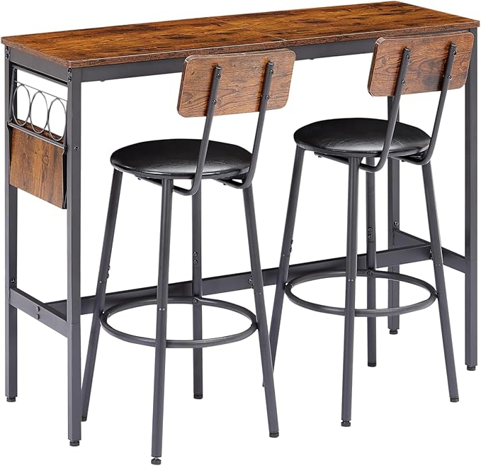 NicBex Kitchen Table for 2 Dining Table Set Table and Chairs Wine Bottle Storage Rack, Pu Leather Modern Dining Room Sets for Home, Kitchen, Dining Room, Rustic Brown - LeafyLoom