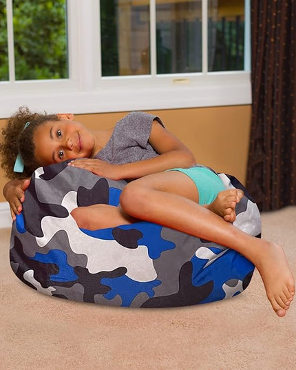 Posh Creations Bean Bag Chair for Kids, Teens, and Adults Includes Removable and Machine Washable Cover, Soft Nylon - Camo Blue and Brown, 27in - Medium - LeafyLoom