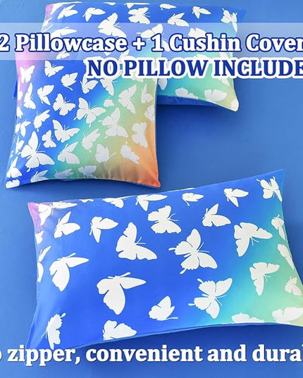 Butterfly Bedding Set Full, Blue Butterfly Comforter Set for Girls Kids Teens 6 pcs Bed in a Bag Full Bedding Sets for Girls - LeafyLoom