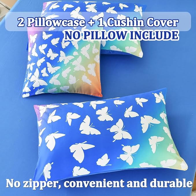 Butterfly Bedding Set Full, Blue Butterfly Comforter Set for Girls Kids Teens 6 pcs Bed in a Bag Full Bedding Sets for Girls - LeafyLoom