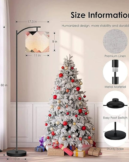 Modern Arc Floor Lamp with Dimmer Mid Century Marble Rose Trendy Minimalist Geometric Style Stone foil Glitter Metal Standing Lamp with Linen Shade Footswitch for Living Room Bedroom Office - LeafyLoom