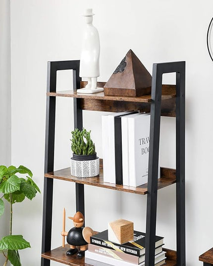 VASAGLE Bookshelf, 4-Tier Bookcase, Ladder Shelf for Home Office, Living Room, Bedroom, Kitchen, Rustic Brown and Ink Black ULLS054X01 - LeafyLoom