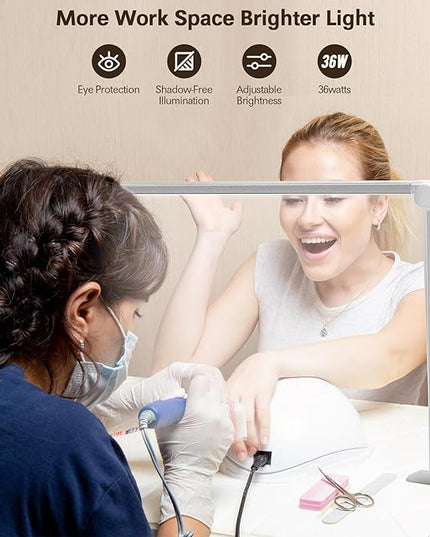 Yofuly Half Moon Nail Desk Lamp, Nail Tech Lamp for Desk, Foldable Desk Lamp for Nails, Half Moon Nail Desk Lamp with 3 Color Temperature 3000k-6500k for Nail, Lash, Tattoo, Skincare (Sliver) - LeafyLoom