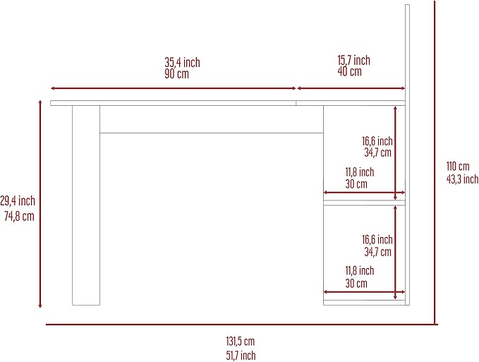 NicBex Kimberly-DW-00007-LWJ Home Office Desks, 47.2"x51.7"x43.3", Smokey Oak - LeafyLoom