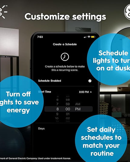 GE CYNC Smart LED Light Bulbs, Tunable White, Bluetooth and Wi-Fi, Works with Alexa and Google, A19 (2 Pack) CYNCSmartHome