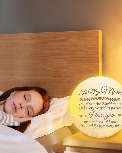 Mom Birthday Gifts, 3D Moon Lamp with Wooden Base, Valentines Day Mothers Day Christmas Gifts for Mom from Daughter Son - LeafyLoom