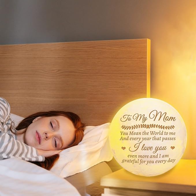 Mom Birthday Gifts, 3D Moon Lamp with Wooden Base, Valentines Day Mothers Day Christmas Gifts for Mom from Daughter Son - LeafyLoom