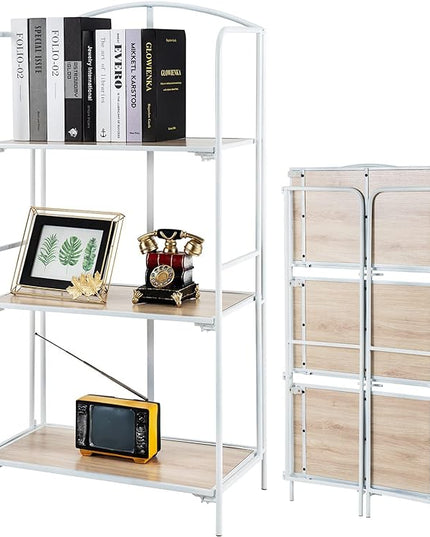 No Assembly Folding Bookshelf, 3 Tier White Bookshelf, Metal Book Shelf for Storage, Folding Bookcase for Office Organization and Storage, 12.6" D x 22.44" W x 42.13" H - LeafyLoom