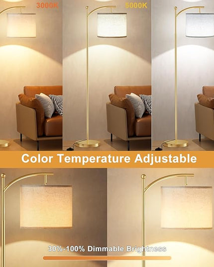 Ambimall Floor Lamp with Remote Control and Stepless Dimmable Bulb, Colors Temperature & Brightness Adjustable, Modern Floor Lamps for Living Room（Beige Shade & Gold Pole） - LeafyLoom