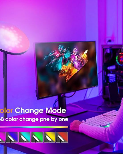 Floor Lamp, 36W/3600LM Bright Floor Lamp with Remote Control, RGB Color Changing Torchiere Floor Lamp, Stepless Adjust Color Temperatures & Brightness for Bedroom and Play Room - LeafyLoom