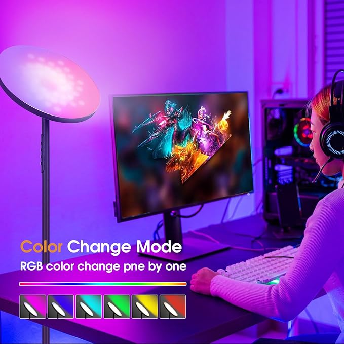 Floor Lamp, 36W/3600LM Bright Floor Lamp with Remote Control, RGB Color Changing Torchiere Floor Lamp, Stepless Adjust Color Temperatures & Brightness for Bedroom and Play Room - LeafyLoom
