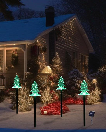 ILLUMINEW Christmas Solar Pathway Lights, Set of 5 Waterproof Landscape Christmas Lights, Stake Christmas Decorations, LED Lights for Yard Lawn Patio Walkway Decor (5PCS-Green-Tree) ILLUMINEW
