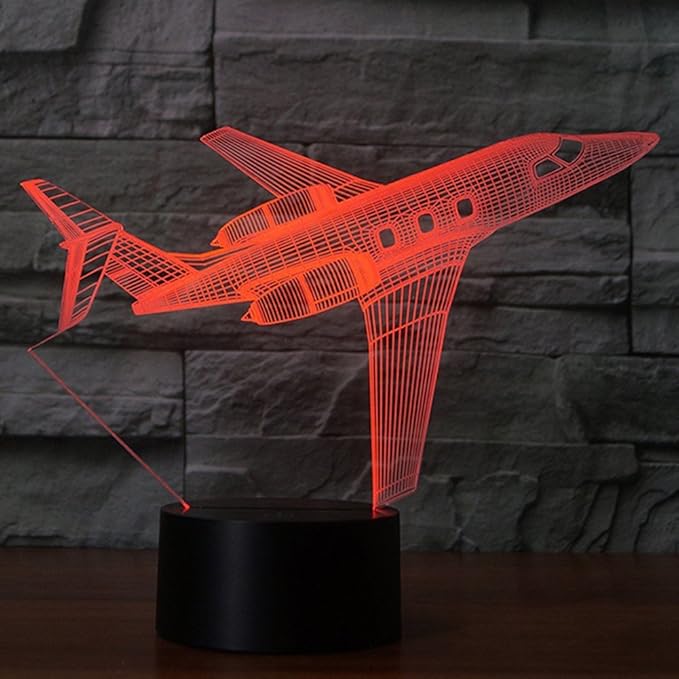 Creatively 3D Plane Lights LED Airplane Night Light, YKLWORLD 3D Aero Plane Illusion Table Lamp with 7 Colors and USB Powered, Best Bedroom Decor Toys Gifts for Kids Children Birthday - LeafyLoom