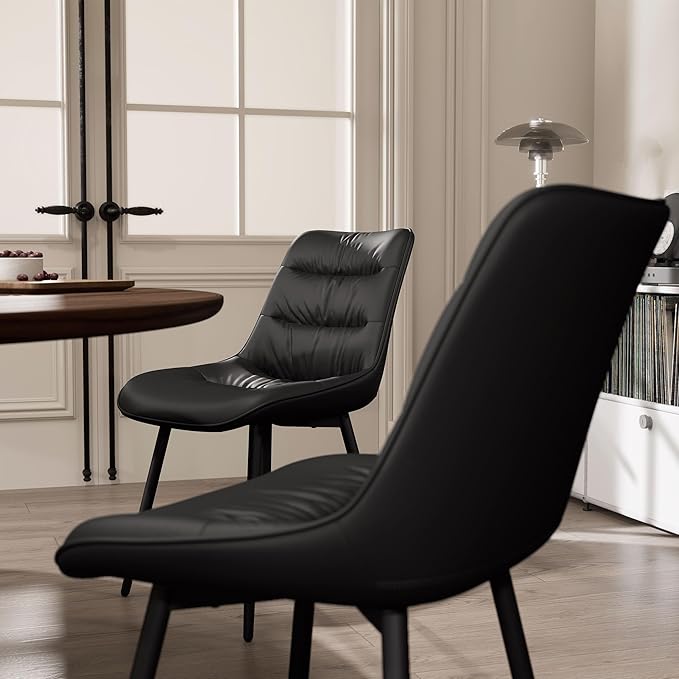Kidol & Shellder Modern Dining Chairs Set of 2 Kitchen & Dining Room Chairs Upholstered Accent Chair Living Room Chairs Kitchen Chairs Comfy Chair for Bedrooms Waiting Room Home(Black) - LeafyLoom