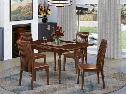 East West Furniture Monza 5 Piece Kitchen Set Includes a Rectangle Table with Dropleaf and 4 Dining Room Chairs, 36x54 Inch, Mahogany - LeafyLoom