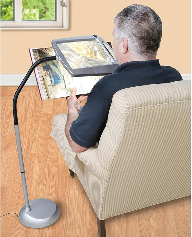 Full-Page Floor Magnifying Lamp - Metal,Silver - LeafyLoom