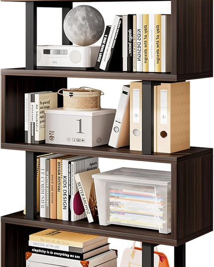 Bookshelf geometric bookcase S Shaped industrial bookshelf Storage Display Stand Shelf for Living Room Bedroom and office Room (Black, 4 Tier) - LeafyLoom