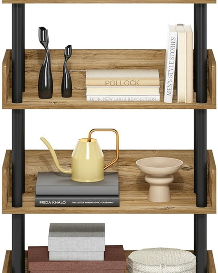 Furinno Turn-N-Tube 4-Tier Toolless Display Rack, Flagstaff Oak/Black - LeafyLoom