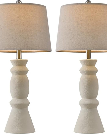 Oneach 25.75'' Farmhouse Ceramic Table Lamp for Living Room Bedside Lamps Office White Table Lamp Set of 2 for Bedroom Retro Nightstand Lamp End Table Lamps (Beige) - LeafyLoom