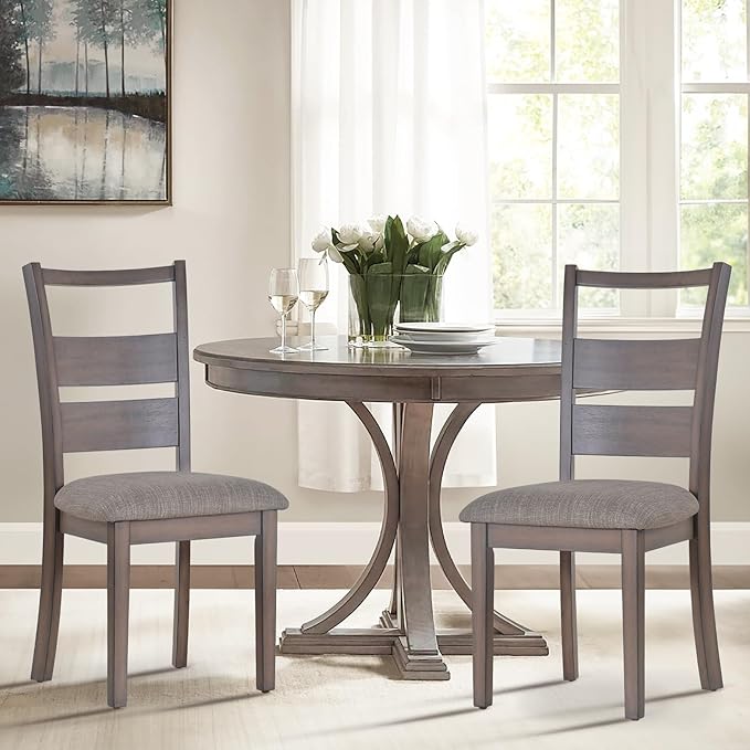 COLAMY Fabric Upholstered Dining Chairs Set of 2, Ladder High Back Dining Room Kitchen Side Chairs with Adjustable Foot Pegs, Light Brown - LeafyLoom