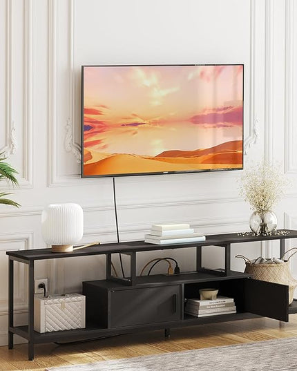 HOOBRO TV Stand with LED Light and Power Outlets for TVs up to 65 Inch, TV Media Console with Double-Door Cabinet, Gaming Entertainment Center for Living Room Bedroom, Black BB148UDS01 - LeafyLoom
