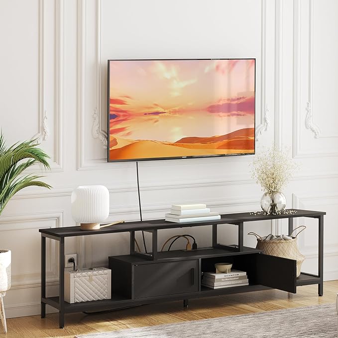 HOOBRO TV Stand with LED Light and Power Outlets for TVs up to 65 Inch, TV Media Console with Double-Door Cabinet, Gaming Entertainment Center for Living Room Bedroom, Black BB148UDS01 - LeafyLoom