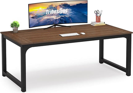 Tribesigns Modern Computer Desk, 70.8 x 35.4 inch Large Executive Office Desk Computer Table Study Writing Desk Workstation for Home Office, Teak - LeafyLoom