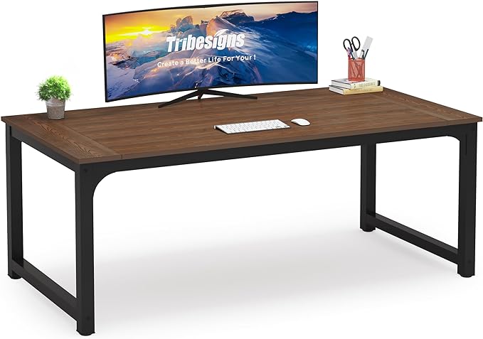 Tribesigns Modern Computer Desk, 70.8 x 35.4 inch Large Executive Office Desk Computer Table Study Writing Desk Workstation for Home Office, Teak - LeafyLoom