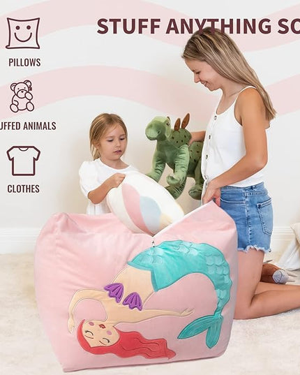 Aubliss Unicorn Stuffed Animal Storage Bean Bag Chair for Kids, Velvet Extra Soft Beanbag Chairs Cover, X-Large Stuffable Zipper Bean Bag for Organizing Plush Toys Girls Bedroom Decor, Pink - LeafyLoom