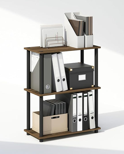 Furinno Turn-N-Tube 3-Tier Multipurpose Compact Display Rack, Shelving Unit, Bookcase, Columbia Walnut/Black - LeafyLoom
