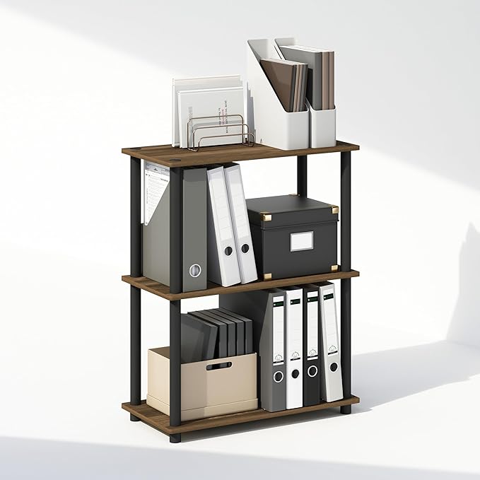 Furinno Turn-N-Tube 3-Tier Multipurpose Compact Display Rack, Shelving Unit, Bookcase, Columbia Walnut/Black - LeafyLoom