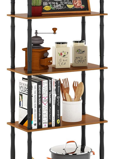 Furinno Turn-N-Tube 5-Tier Multipurpose Shelf / Display Rack / Storage Shelf / Bookshelf, Classic Tubes, Light Cherry/Black - LeafyLoom
