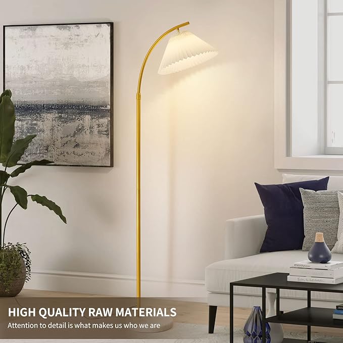 Elegant Arc Floor Lamp,standing lamp Gold arched floor lamp Dimmable & Adjustable Gooseneck, 12W Bulb Included, Modern Tall Standing Light for Living Room, Bedroom, Office, Cafe, Den - LeafyLoom