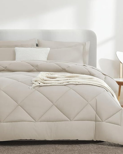 CozyLux Twin Bed in a Bag Comforter Sets with Comforter and Sheets 5 Pieces for Girls and Boys Beige All Season Bedding Sets with Comforter, Pillow Sham, Flat Sheet, Fitted Sheet and Pillowcase - LeafyLoom