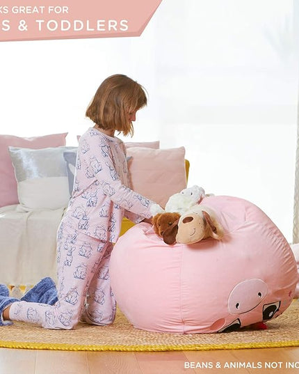 Aubliss Stuffed Animal Storage Bean Bag Chair Cover - Large Stuff 'n Sit Storage Organization for Kids - Toy Storage Bag - Chair Gifts for Girls (Large, Pink) - LeafyLoom