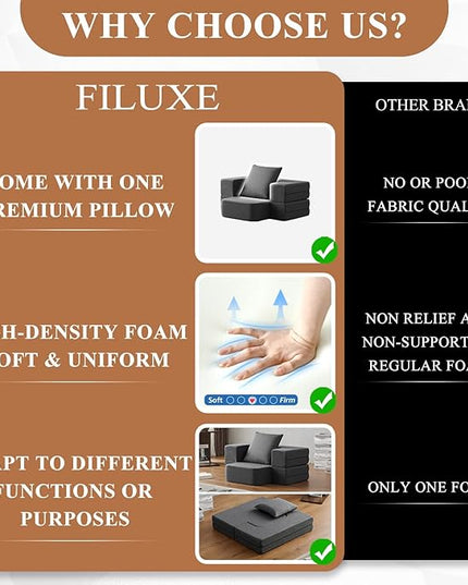 Convertible Folding Sofa - Modern Linen Fabric Coffee Table, Foldable Floor & Futon Couch, with Pillow for Living Room/Dorm/Guest Room/Home Office/Apartment,Single (2 in 1),Dark Gray - LeafyLoom