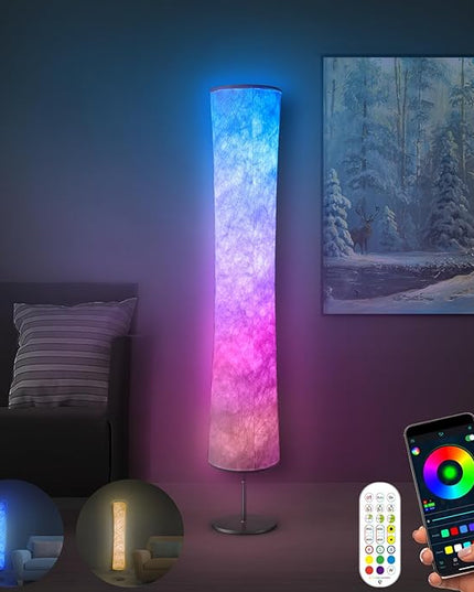 Torchlet Modern Floor Lamp, RGB Color Changing Led Smart Lamp Alexa APP Control with DIY Mode, Music Sync and White Fabric Shade, Standing Lamp for Living/ Game Room Bedroom Torchlet