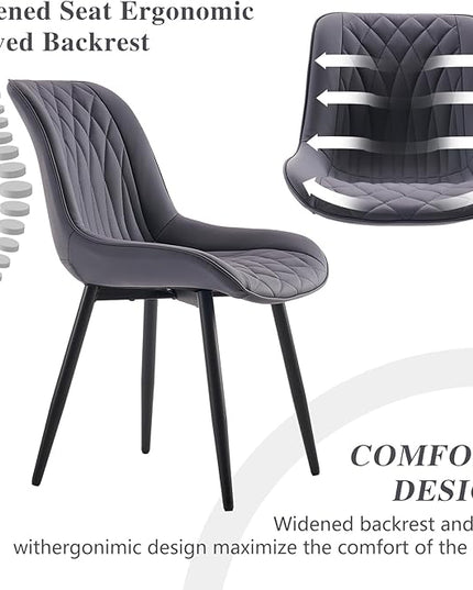 YOUNIKE Dining Chairs set of 2 with High Backs Mid Century Modern Kitchen & Dining Room Chairs PU Faux Leather Upholstered sillas de comedor Comfortable Padded Accent Chair with Metal Legs Dusty Blue - LeafyLoom