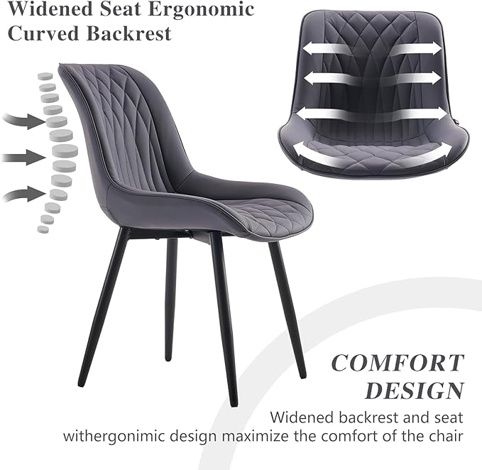 YOUNIKE Dining Chairs set of 2 with High Backs Mid Century Modern Kitchen & Dining Room Chairs PU Faux Leather Upholstered sillas de comedor Comfortable Padded Accent Chair with Metal Legs Dusty Blue - LeafyLoom