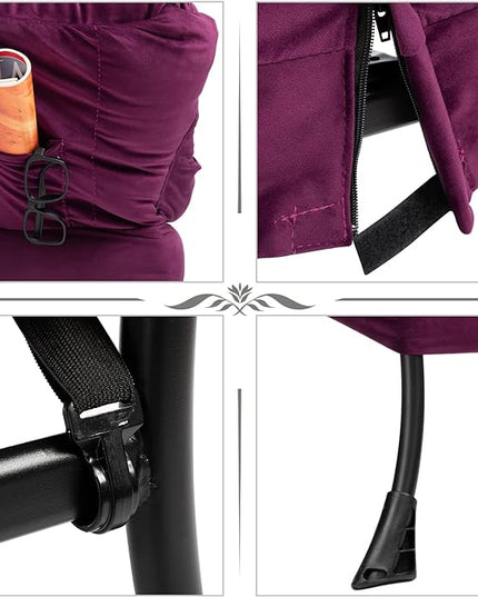 HollyHOME Fabric Lazy Chair with Foldable Ottoman, Accent Comfy Lounge Arm Chair and Folding Footrest Stool Set, Leisure Sofa Reading Chair and Footstool for Living Room, Bedroom, Dorm, Deep Purple - LeafyLoom