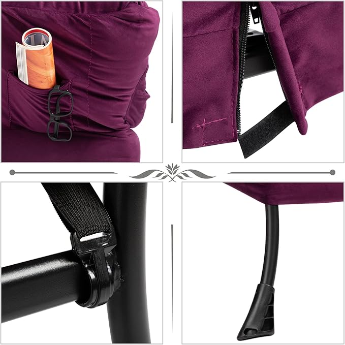 AcozyHom Modern Fabric Lazy Chair and Folding Footrest Stool Set, Accent Contemporary Lounge Chair and Portable Ottoman, Steel Frame Leisure Sofa Chair and Metal Cotton Footstool, Deep Purple - LeafyLoom
