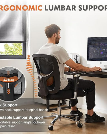 Sweetcrispy Big and Tall Office Desk Chair with Lumbar Support, 500lbs Heavy Duty Mesh Ergonomic Computer Chair with Arm and Wide Comfy Seat, Wheels for Adult - LeafyLoom