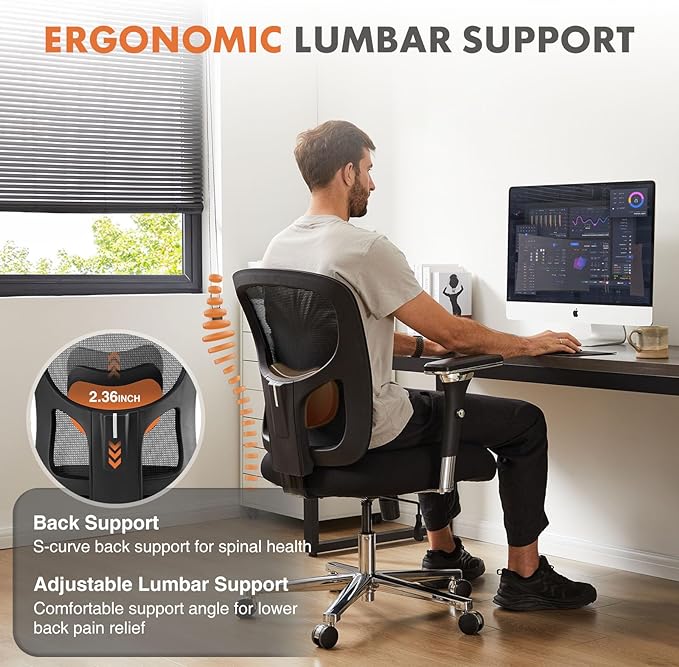 Sweetcrispy Big and Tall Office Desk Chair with Lumbar Support, 500lbs Heavy Duty Mesh Ergonomic Computer Chair with Arm and Wide Comfy Seat, Wheels for Adult - LeafyLoom