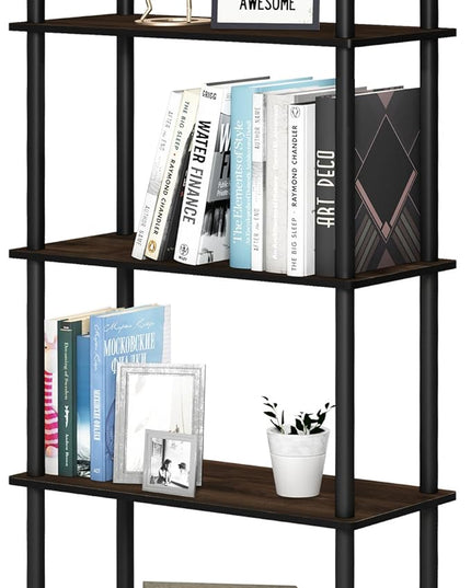 Furinno Turn-N-Tube 5-Tier Multipurpose Shelf / Display Rack / Storage Shelf / Bookshelf, Round Tubes, Columbia Walnut/Black - LeafyLoom