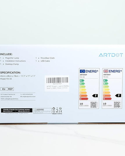 ARTDOT 10X Magnifying Glass with Light and Stand, 144 LEDs Desk Lamp with 5 Color Temperatures and 9 Levels Adjustable Brightness for Diamond Painting Accessories Crafts Reading Hobbies Close Work - LeafyLoom
