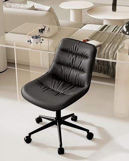 Kidol & Shellder Armless Office Chair Desk Chair Comfy Makeup Vanity Chair with Back Ergonomic Swivel Chair Home Office Desk Chairs with Wheels Rolling Computer Chair Bedroom Accent Chair(Black) - LeafyLoom